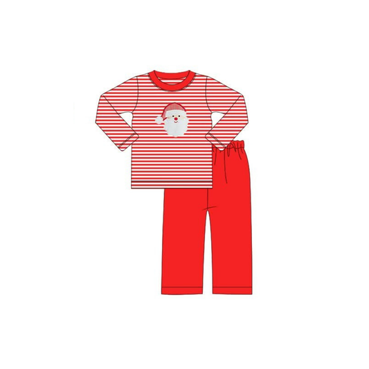 PRE ORDER - Hazel Blue Red Stripe Santa Applique Pant Set