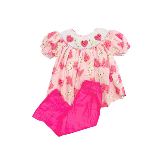 Elizabeth Ann Girl Smocked Cookie/Heart Ruffle Pant Set