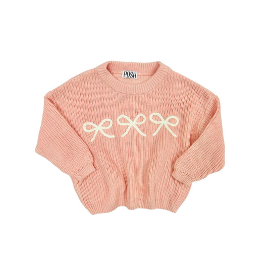 POSH Pink Bow Crochet Sweater