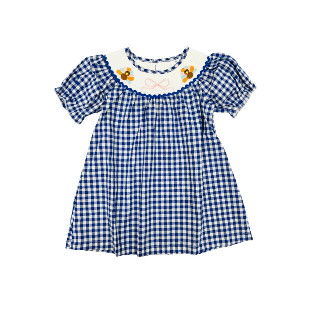 Navy Gingham Turkey/Bow Dress