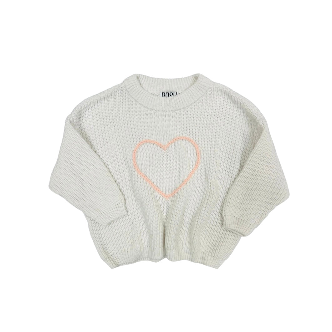 POSH Ivory Heart Crochet Sweater