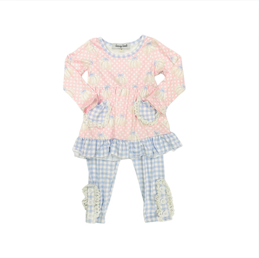 Light Pink Polka Dot Legging Set with Pumpkins