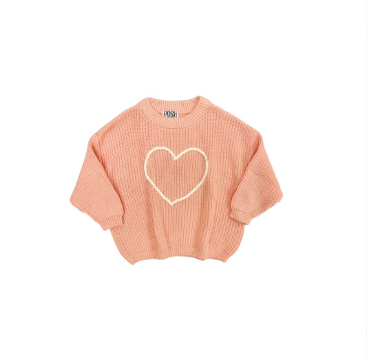 POSH Pink Heart Crochet Sweater