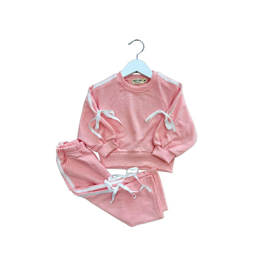 Pink Bow Trim Sweatshirt Set