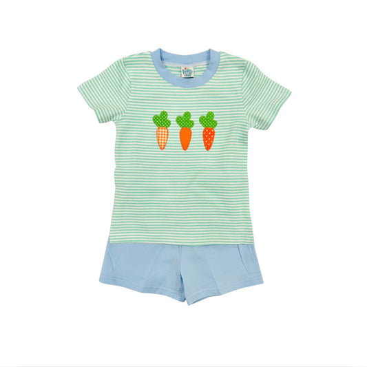 Funfetti Kids Mint Stripe/Blue Carrot Short Set