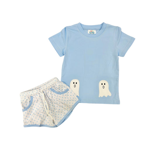 Funfetti Kids Blue Polka Dot Ghost Short Set