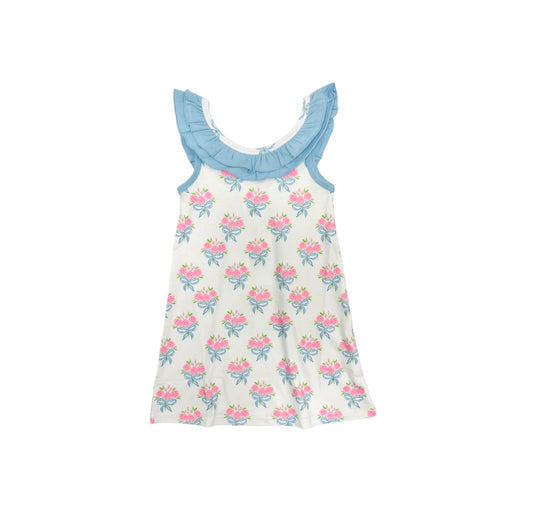 Funfetti Kids All Over Floral/Blue Bow and Ruffle Dress