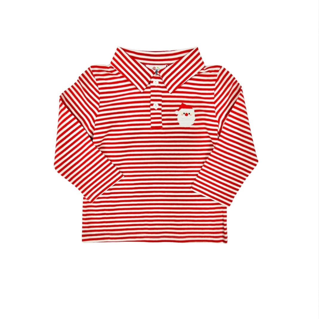 Funfetti Kids Santa Embroidered Stripe Polo