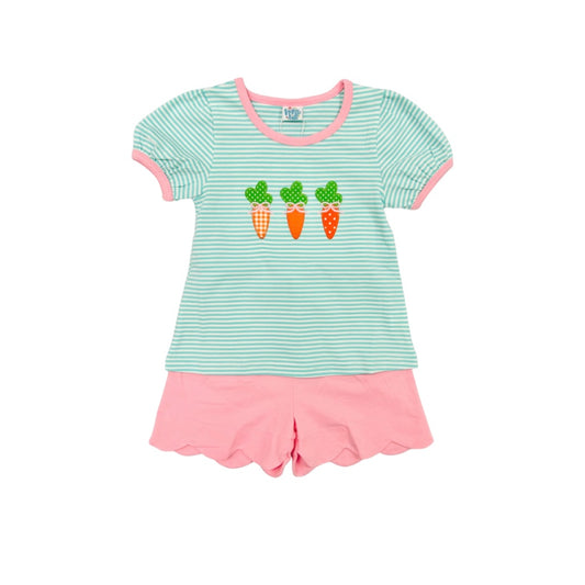 Funfetti Kids Mint Stripe/Pink Carrot Short Set