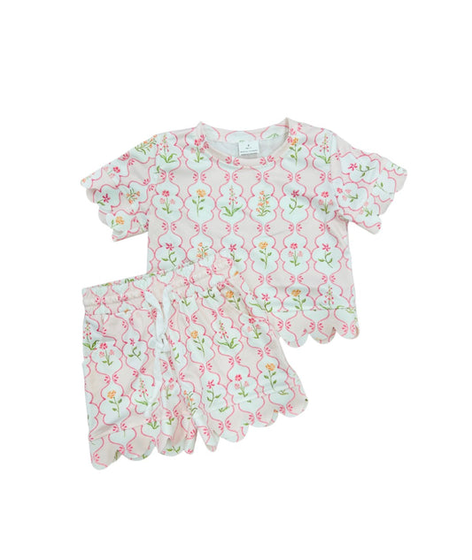 Pink Floral Scallop Short Set