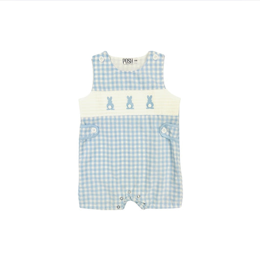 POSH Blue Check Smocked/Embroidered Bunnies Jon Jon