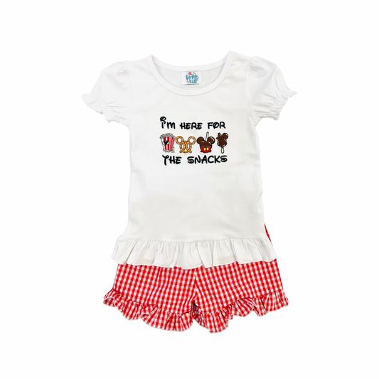 Funfetti Kids Girls “I’m here for the snack” Embroidered Short Set