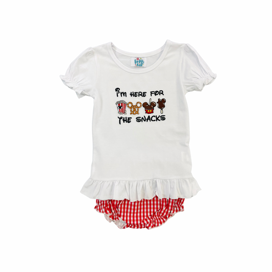 Funfetti Kids Girls “I’m here for the snacks” Embroidered Diaper Set