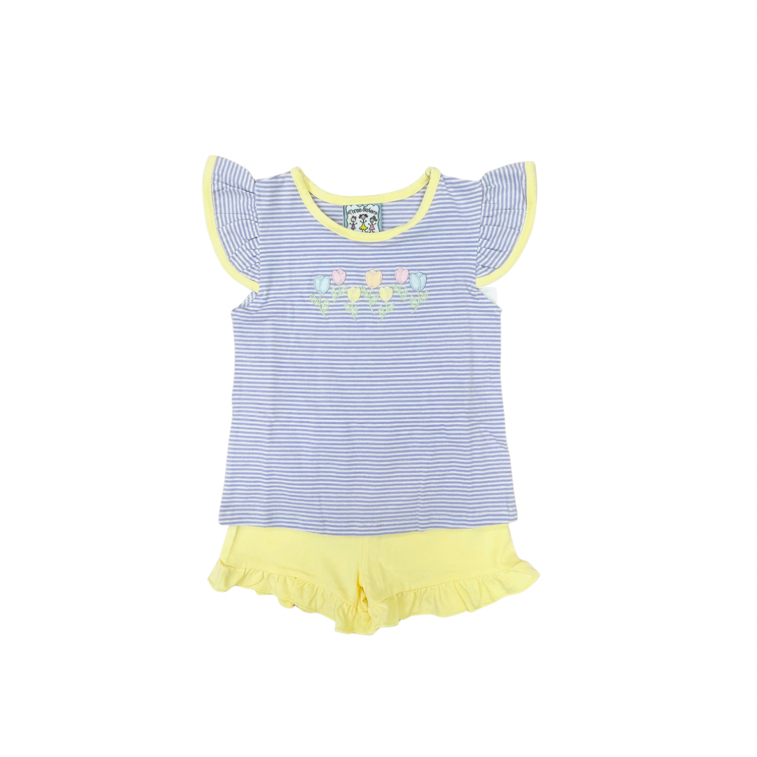 Three Sisters Purple Stripe Tulip Short Set