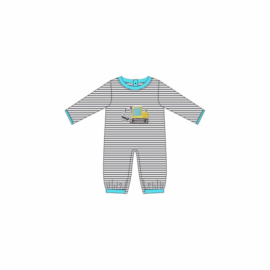 PRE ORDER - Funfetti Kids Grey Stripe Excavator Applique Romper