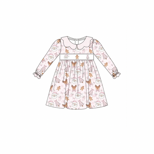 PRE ORDER - Funfetti Kids Pink Santa & Friends Embroidered Dress