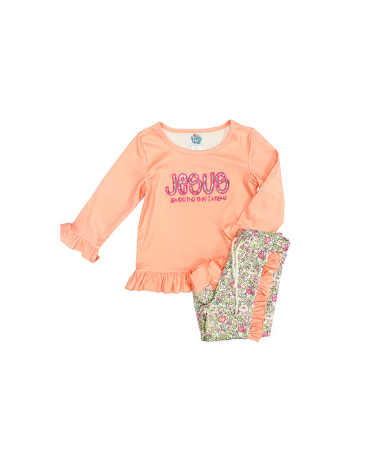 Funfetti Kids Jesus Loves Me This I Know Floral Applique Jogger Set