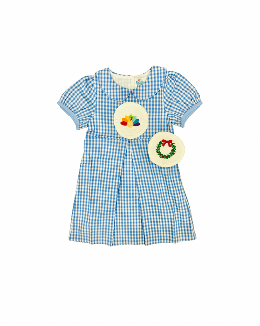 Funfetti Kids Gingham Dress with Holiday Embroidered Switch Plate