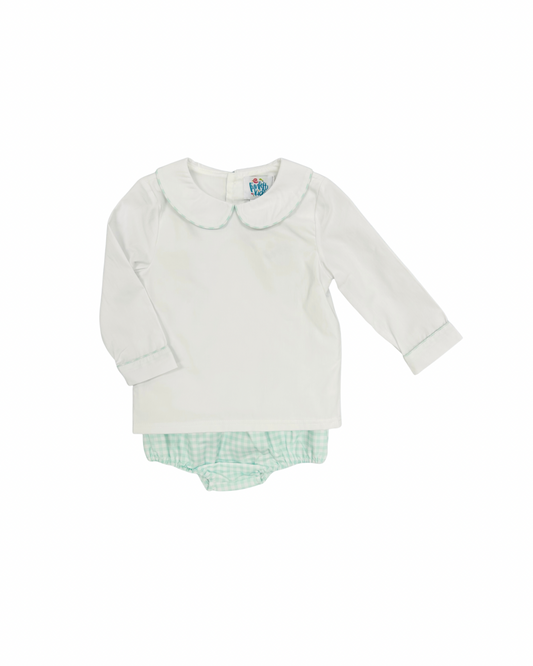 Funfetti Kids Peter Pan Collar/Seafoam Gingham Diaper Set