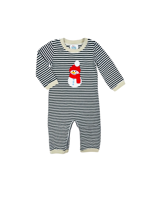 Funfetti Kids Embroidered Snowman Stripe Romper