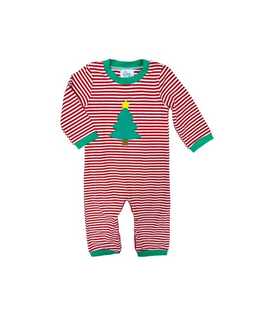 Funfetti Kids Embroidered Christmas Tree Stripe Romper