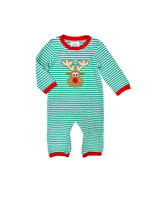 Funfetti Kids Embroidered Reindeer Stripe Romper