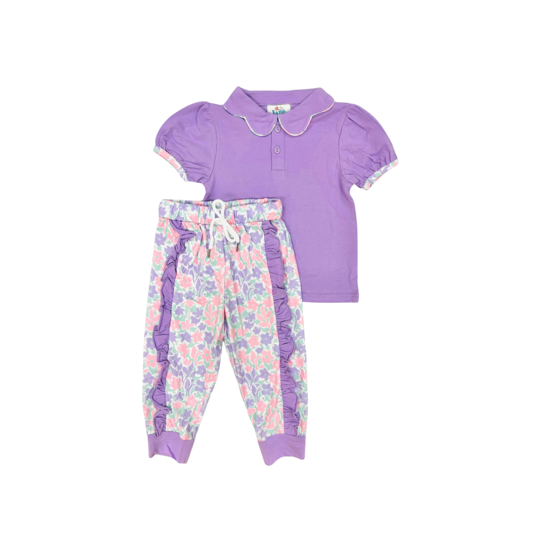 Funfetti Kids Purple/Floral Ruffle Jogger Set