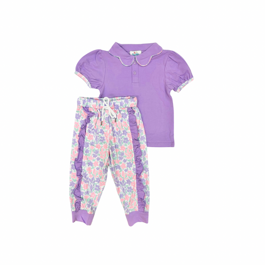 Funfetti Kids Purple/Floral Ruffle Jogger Set