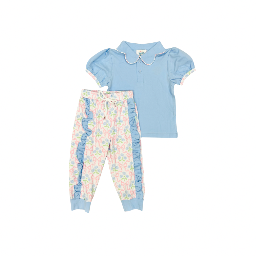 Funfetti Kids Blue/Floral Ruffle Jogger Set