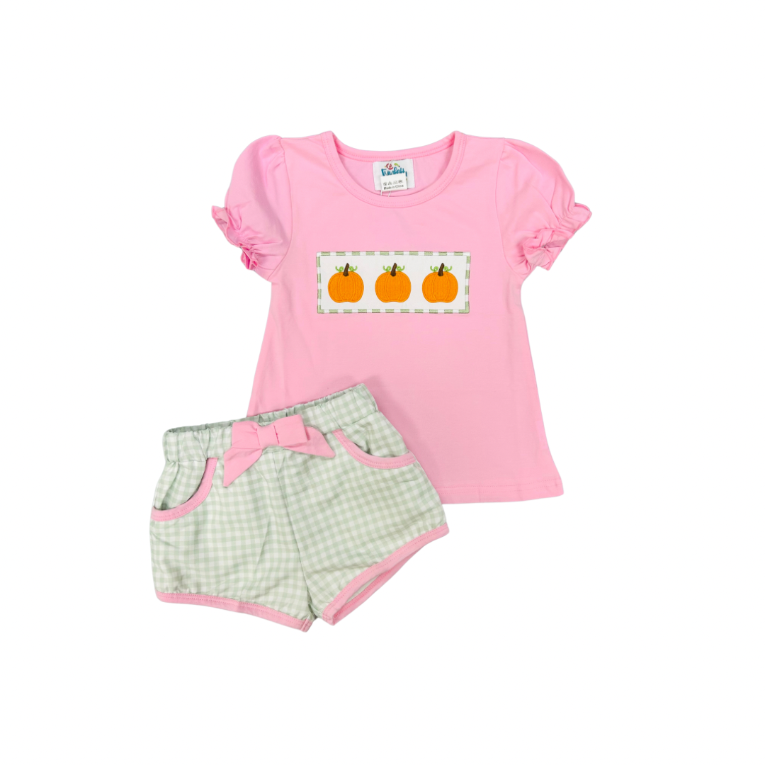 Funfetti Kids Pumpkin/Gingham Ruffle Short Set