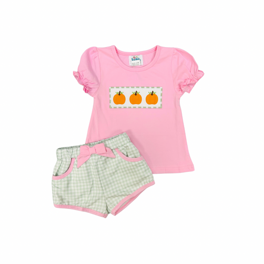 Funfetti Kids Pumpkin/Gingham Ruffle Short Set