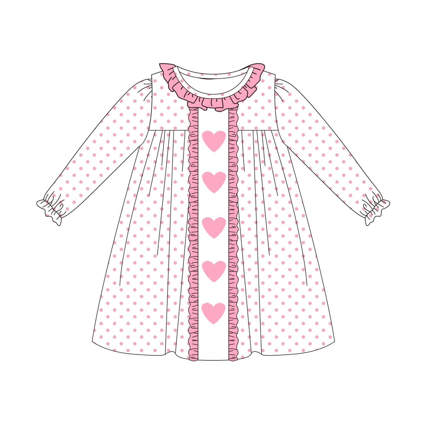 PRE ORDER - Funfetti Kids Pink Polka Dot Heart/Ruffle Trim Dress
