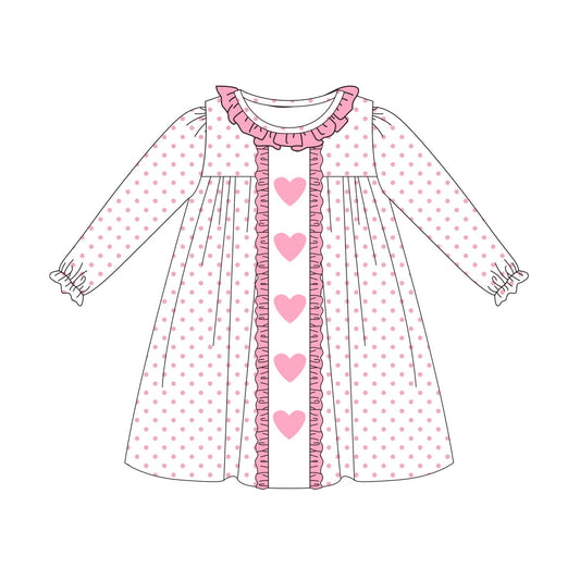 PRE ORDER - Funfetti Kids Pink Polka Dot Heart/Ruffle Trim Dress