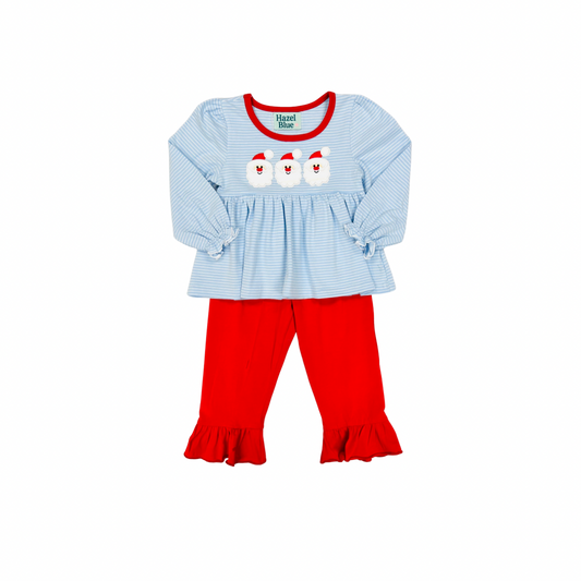 Hazel Blue Blue Stripe Santa Applique Ruffle Pant Set
