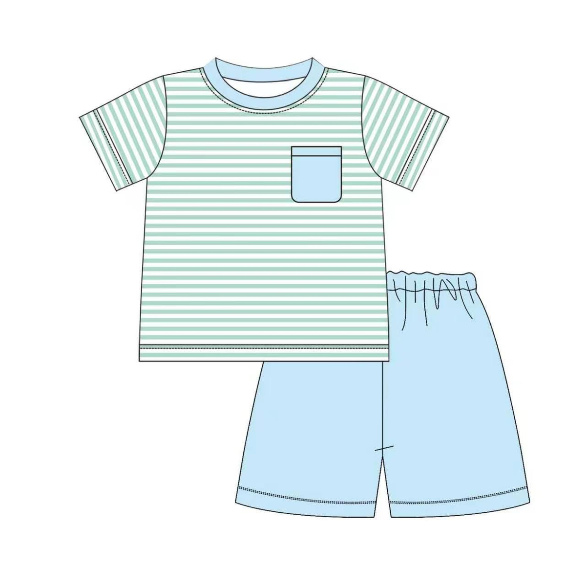 PRE ORDER - Funfetti Kids Mint/Blue Stripe Knit Short Set