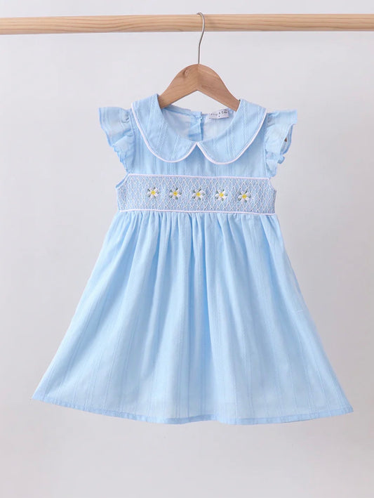 Blue Dress with Embroidered Flowers
