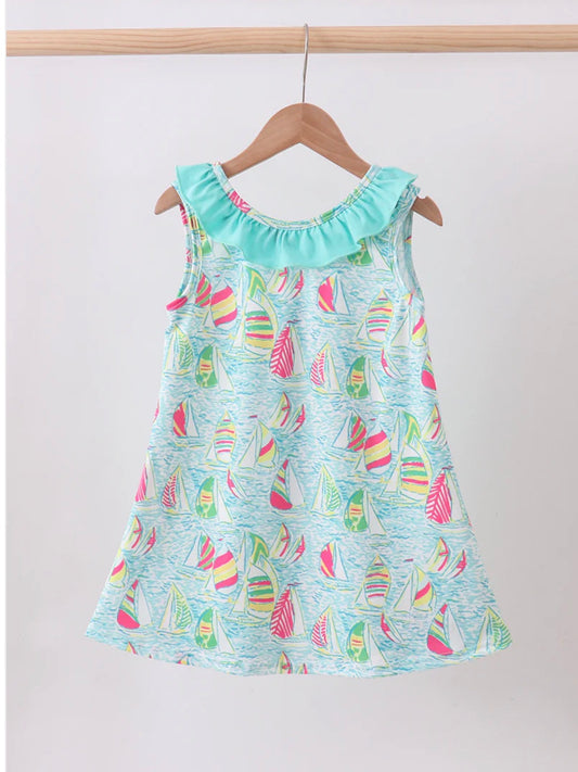 Turquoise/Pink Sailboat Print Dress
