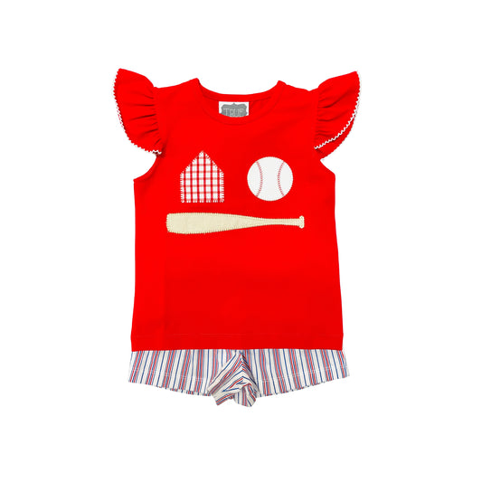 True Girl Baseball/Bat Ruffle Short Set