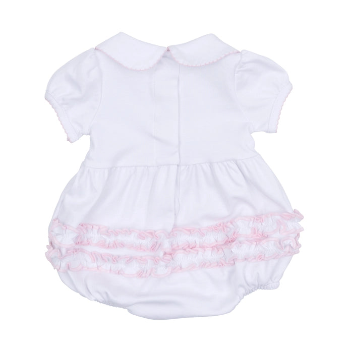 Magnolia Baby White Bubble with Pink Trim Peter Pan Collar with Ruffle Butt