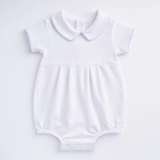Magnolia Baby White Bubble with Blue Trim on Peter Pan Collar