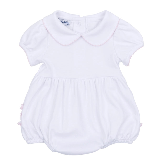 Magnolia Baby White Bubble with Pink Trim Peter Pan Collar with Ruffle Butt