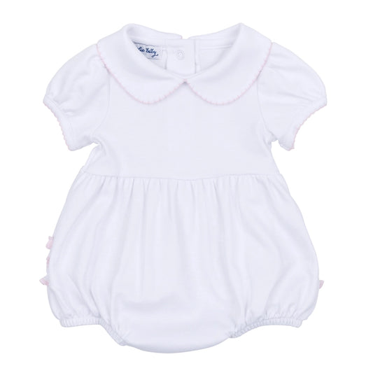 Magnolia Baby White Bubble with Pink Trim Peter Pan Collar with Ruffle Butt